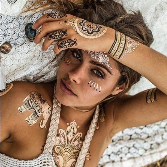 4 Sheets Boho Festival Temporary Metallic Flash Tattoos - Picture 7 of 16